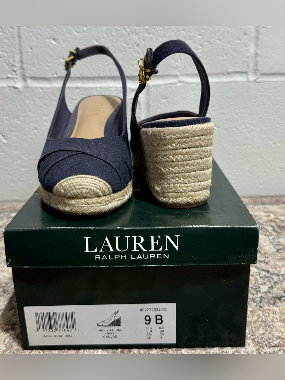 Ralph Lauren Navy Canvas Espadrille Slingback Wedges